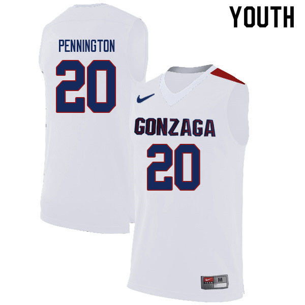 Youth Gonzaga Bulldogs #20 Paul Pennington College Basketball Jerseys Sale-White
